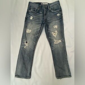 BKE Jake Straight Jeans Men’s Size 32S Gray Medium Wash Distressed Denim